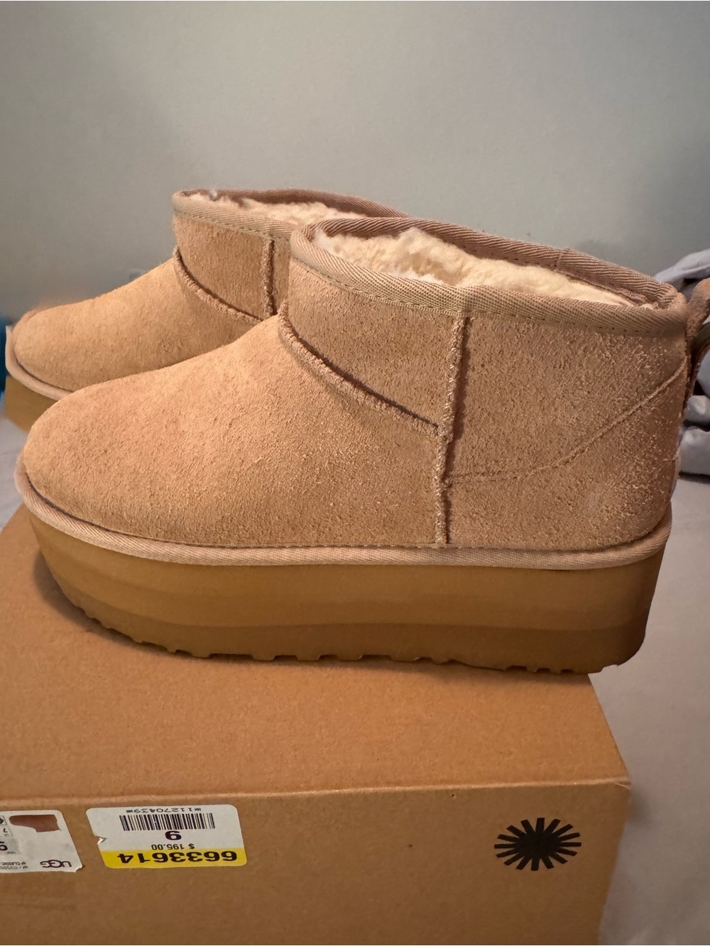 UGG Tan Suede Platform Shearling Ankle Boots